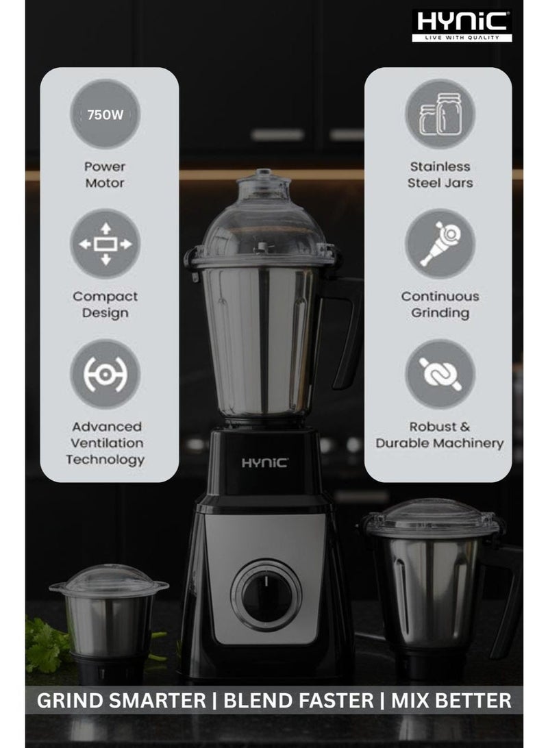 Hynic Mixer Grinder Pyramid 3-in-1 | 750W Powerful Motor | 3 Stainless Steel Jars - Image 2